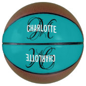 Modern aquamariner Skriptmonogramm-Name Basketball (Vorderseite)