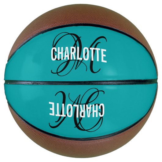 Modern aquamariner Skriptmonogramm-Name Basketball (Vorderseite)