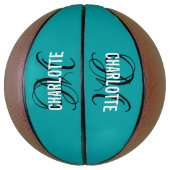 Modern aquamariner Skriptmonogramm-Name Basketball (Vertikal)