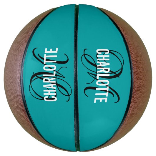 Modern aquamariner Skriptmonogramm-Name Basketball (Vertikal)