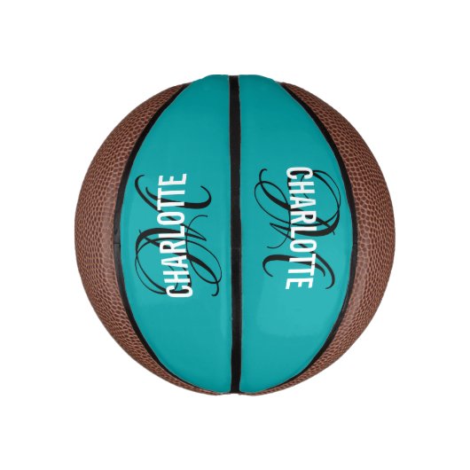 Modern aquamariner Skriptmonogramm-Name Mini Basketball (Vertikal)