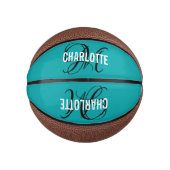 Modern aquamariner Skriptmonogramm-Name Mini Basketball (Vorderseite)