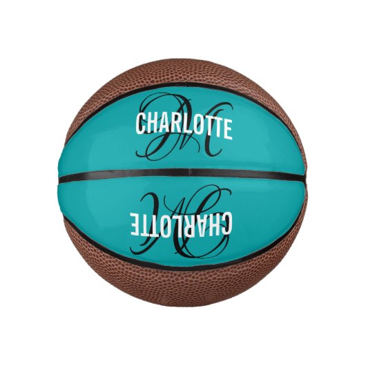 Modern aquamariner Skriptmonogramm-Name Mini Basketball (Vorderseite)