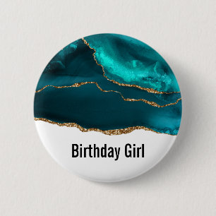 Modern Aquamarines Agate & Gold Ribbon Geburtstag Button
