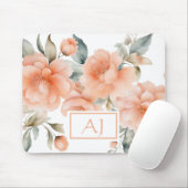 Modern Aquarell Peach Fuzz Floral Mit Monogramm Mousepad (Mit Mouse)