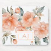 Modern Aquarell Peach Fuzz Floral Mit Monogramm Mousepad (Vorne)