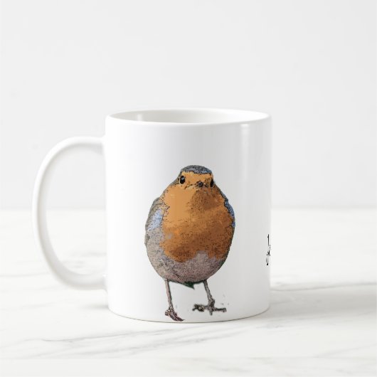 Modern Aquarell Robin Vogel Monogramm Name Kaffeetasse (Links)
