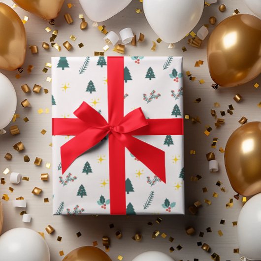 Modern Aquarell Weihnachten Grüner Pinienwald Geschenkpapier