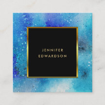 Modern Aquarellblau aquamariner Spritzer Goldrahme