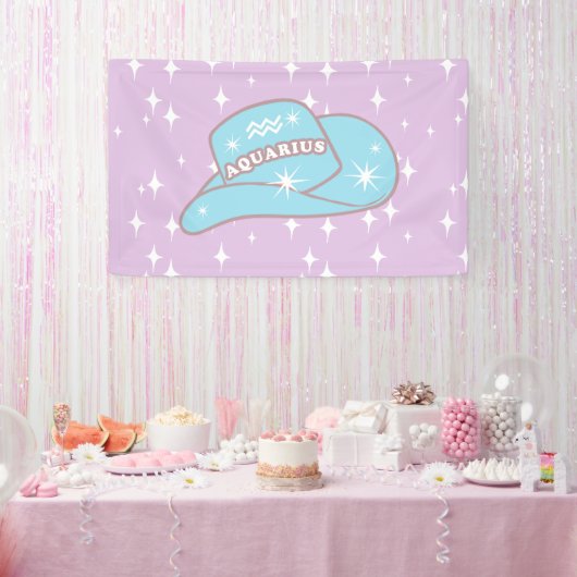 Modern Aquarius Zodiac Cowgirl Hat Lilac Banner (Party)