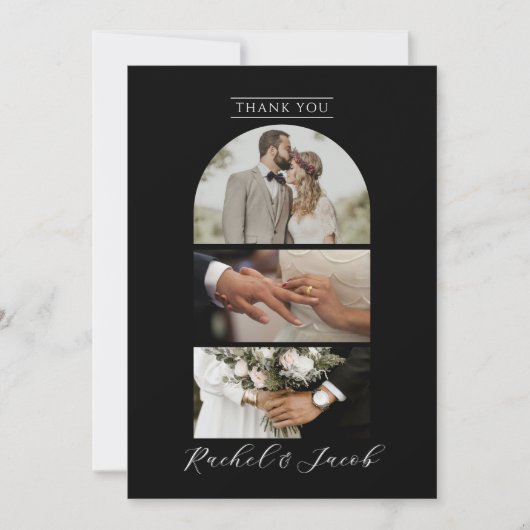 Modern Arch 4-Foto Collage Wedding Dankeschön Kart Dankeskarte (Vorderseite)