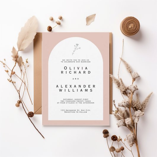 Modern Arch Blush Minimalist Wedding Invitation Einladung