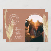 Modern Arch BOHO Pampas Grass Einfaches Foto aus K Save The Date (Vorne/Hinten)