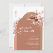 Modern Arch Boho Pampas Grass Terracotta Wedding Einladung (Vorderseite)