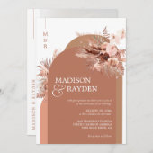 Modern Arch Boho Pampas Grass Terracotta Wedding Einladung (Vorne/Hinten)