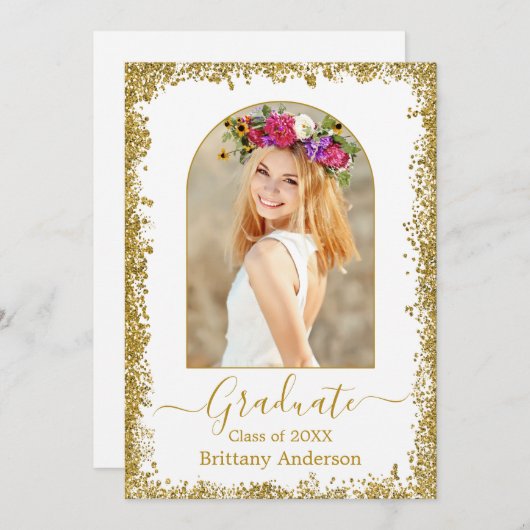 Modern Arch Calligraphy Gold Glitzer Abschluss Ankündigung (Vorne/Hinten)