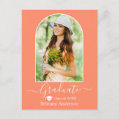 Modern Arch Cap Calligraphy Coral Peach Abschluss Postkarte (Vorderseite)