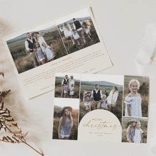 Modern Arch Cream Multi Photo Family Christmas Feiertagskarte