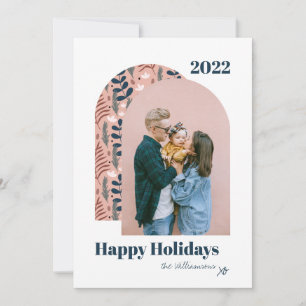 Modern Arch Custom Foto Pink Foliage 2022 Feiertagskarte