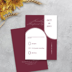 Modern Arch Elegante Kalligrafie Burgundy Wedding RSVP Karte