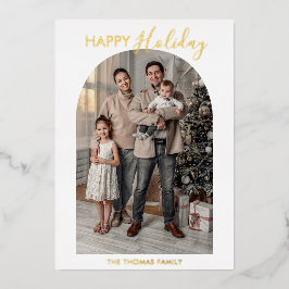 Modern Arch Family Photo Collage Foil Holiday Card Folien Feiertagskarte