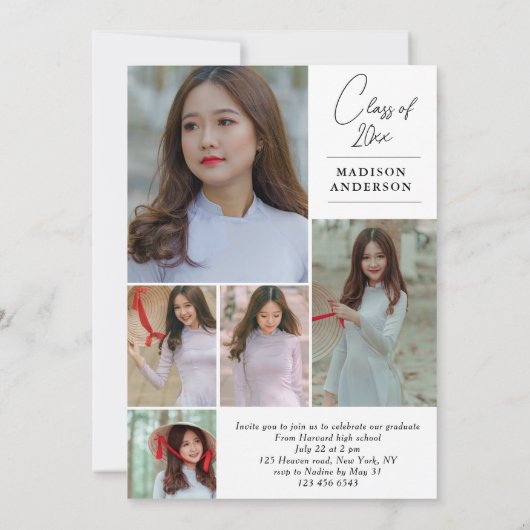 Modern Arch Foto Collage Abschluss Einladung (Rückseite)