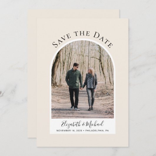 Modern Arch Foto Creme Save The Date (Vorne/Hinten)