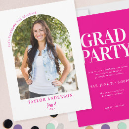 Modern Arch Foto Fuchsia Pink Graduation Party Einladung