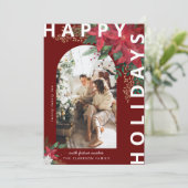 Modern Arch Foto Poinsietta Feiertagskarte (Stehend Vorderseite)