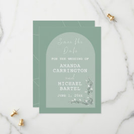 Modern Arch Green Hues Save the Date Card