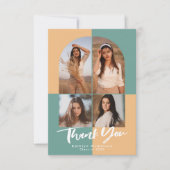 Modern Arch Green Peachy Yellow 4 Foto Abschluss Dankeskarte (Vorderseite)