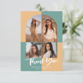 Modern Arch Green Peachy Yellow 4 Foto Abschluss Dankeskarte (Stehend Vorderseite)