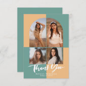 Modern Arch Green Peachy Yellow 4 Foto Abschluss Dankeskarte (Vorne/Hinten)