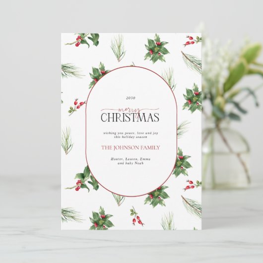 Modern Arch Holly Berry Frohe Weihnachten (Stehend Vorderseite)