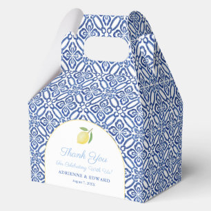 Modern Arch Italian Lemon Blue Tiles Wedding Geschenkschachtel