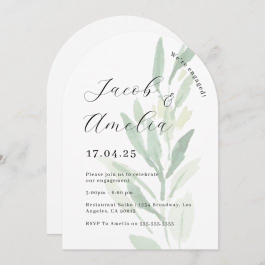 Modern Arch Leaf Engagement Party Einladung (Vorne/Hinten)