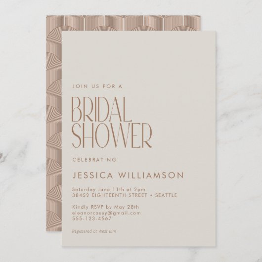 Modern Arch Lines Geometric Brown Brautparty Einladung (Vorne/Hinten)