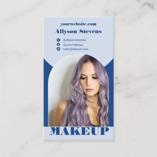 Modern arch makeup blue photo qr code logo visitenkarte (Vorderseite)
