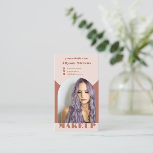 Modern arch makeup boho Foto qr Logo Visitenkarte (Stehend Vorderseite)
