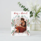 Modern Arch Merry + Verheiratete Postkarte (Stehend Vorderseite)