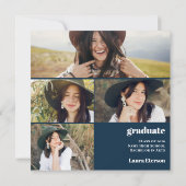 Modern arch navy blue 5 photos graduation einladung (Rückseite)