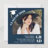 Modern arch navy blue 5 photos graduation einladung (Vorderseite)