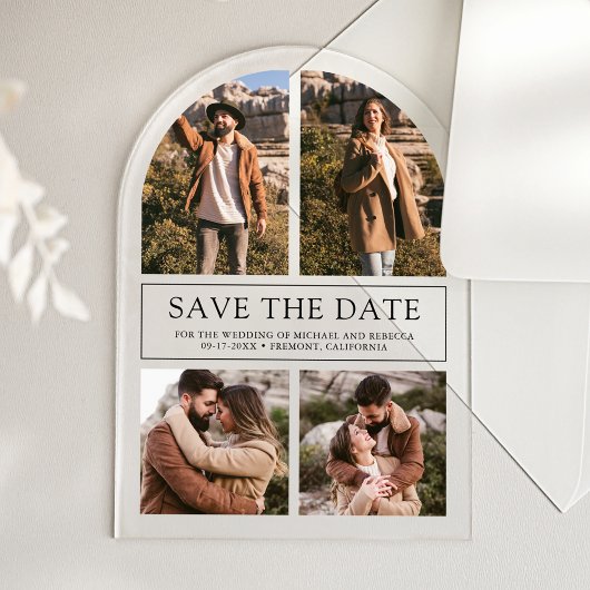 Modern Arch Photo Collage Wedding Save the Date Acryleinladungen