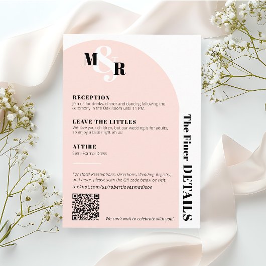 Modern Arch Pink Monogram Wedding Details Card Begleitkarte