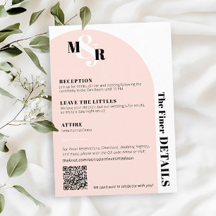Modern Arch Pink Monogram Wedding Details Card Begleitkarte