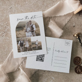Modern Arch QR Code Foto Collage Save the Date Einladungspostkarte