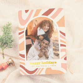 Modern Arch Retro Groovy Weihnachtsfeiertag Foto Folien Feiertagskarte