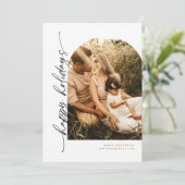 Modern Arch Script Holiday Foto Card Einladung (Stehend Vorderseite)