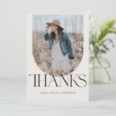 Modern Arch Simple Boho Drei Foto Abschluss Dankeskarte (Stehend Vorderseite)