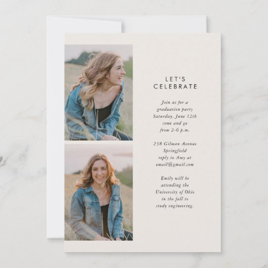 Modern Arch Simple Boho Drei Foto Abschluss Einladung (Rückseite)